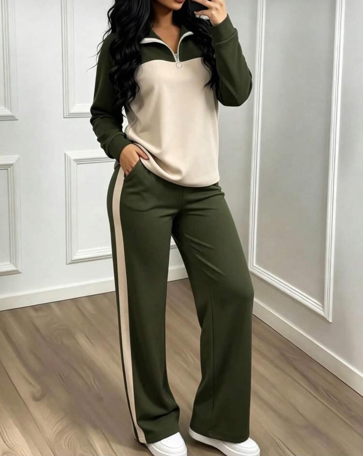 2 Pieces Set Women's Casual Popular Set  Elegant Sportswear With Loose Collar Top And Wide Leg Pants
