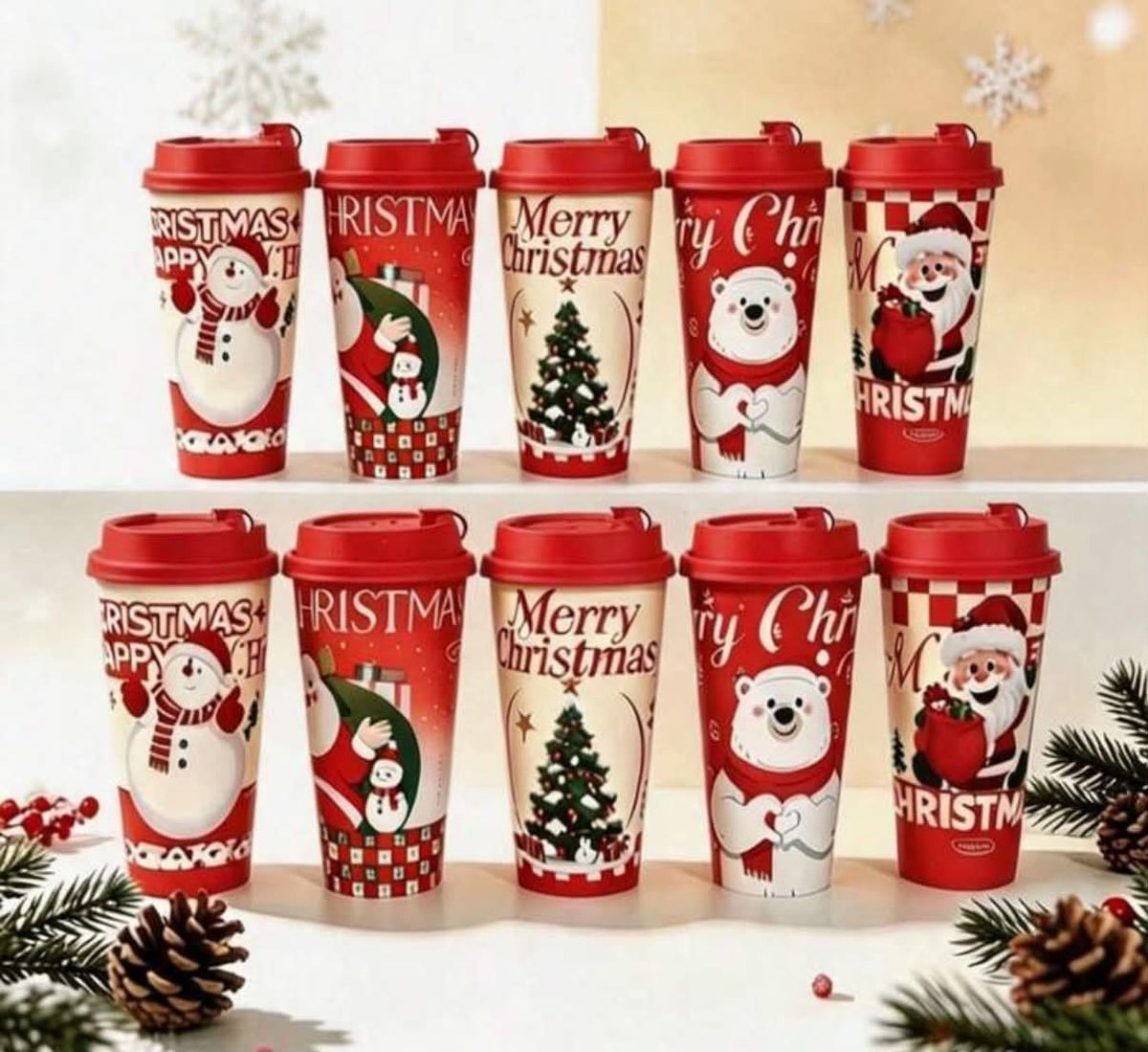 Santa Claus Holiday Cups With Lids Various Christmas Patterns, Suitable For Hot/Cold Drinks And Easy Party Cleaning (random sent out )