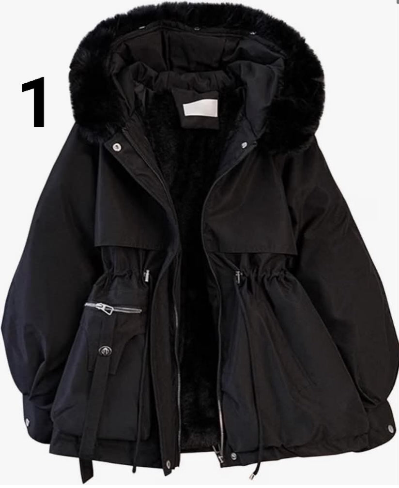Women Hooded Parka Coat Warm Fleece Lined Winter Jacket Padded Winter Heavy Coat Outerwear with Faux Fur