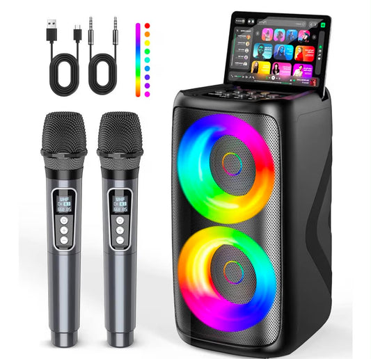 Dislocati Portable Bluetooth Karaoke Machine 2 Microphones:TWS Mode & LED Light, Vocal Removal,8+H Battery PA System Supports USB/TF/AUX
