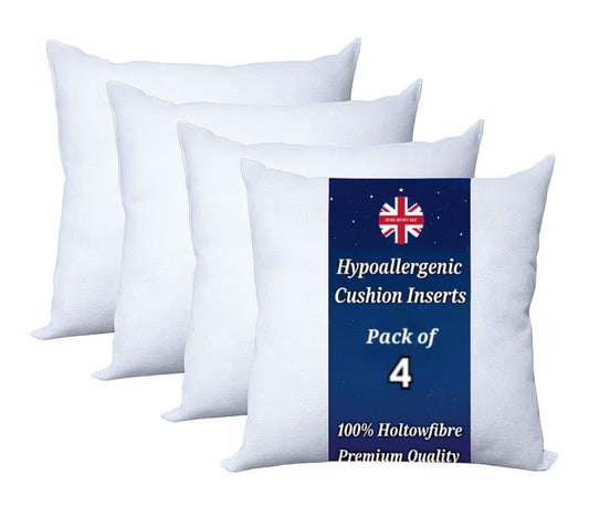 Pack of 4 Cushion Inserts - Hypoallergenic Inner Pads - Set of Square Throw Pillow White Hollowfibre -Polyester Standard Stuffer (18''X18'' (45X45 CM)