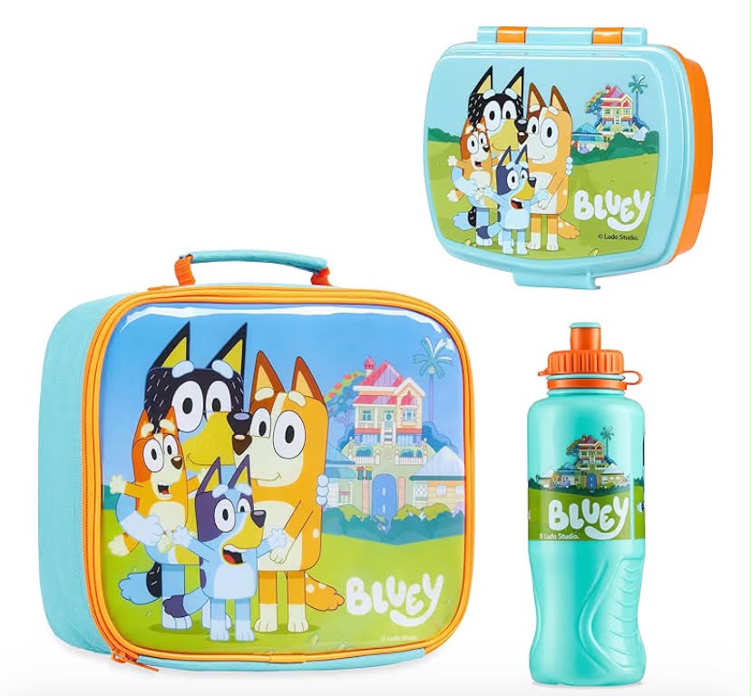 Stitch & bluey  Kids Childrens Lunch Box Set – Insulated Lunch Bag, Multicompartment Lunch Box & 580ml Water Bottle - School Travel Lunch Food Set,