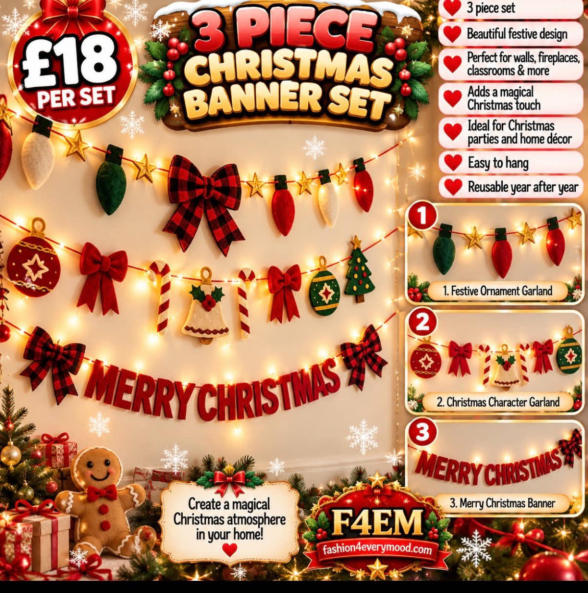 🎄3 Piece Christmas Banner Set