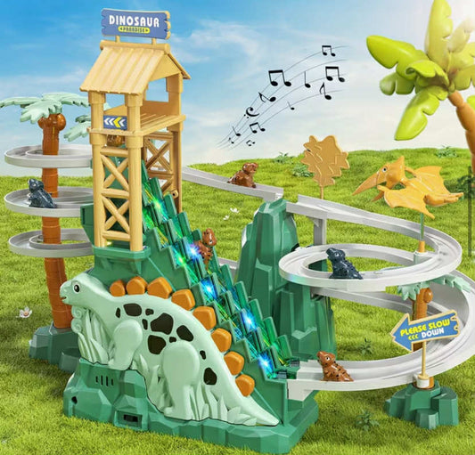 Dinosaur Climbing Slide Stair Track & Racing Track Set with & Music