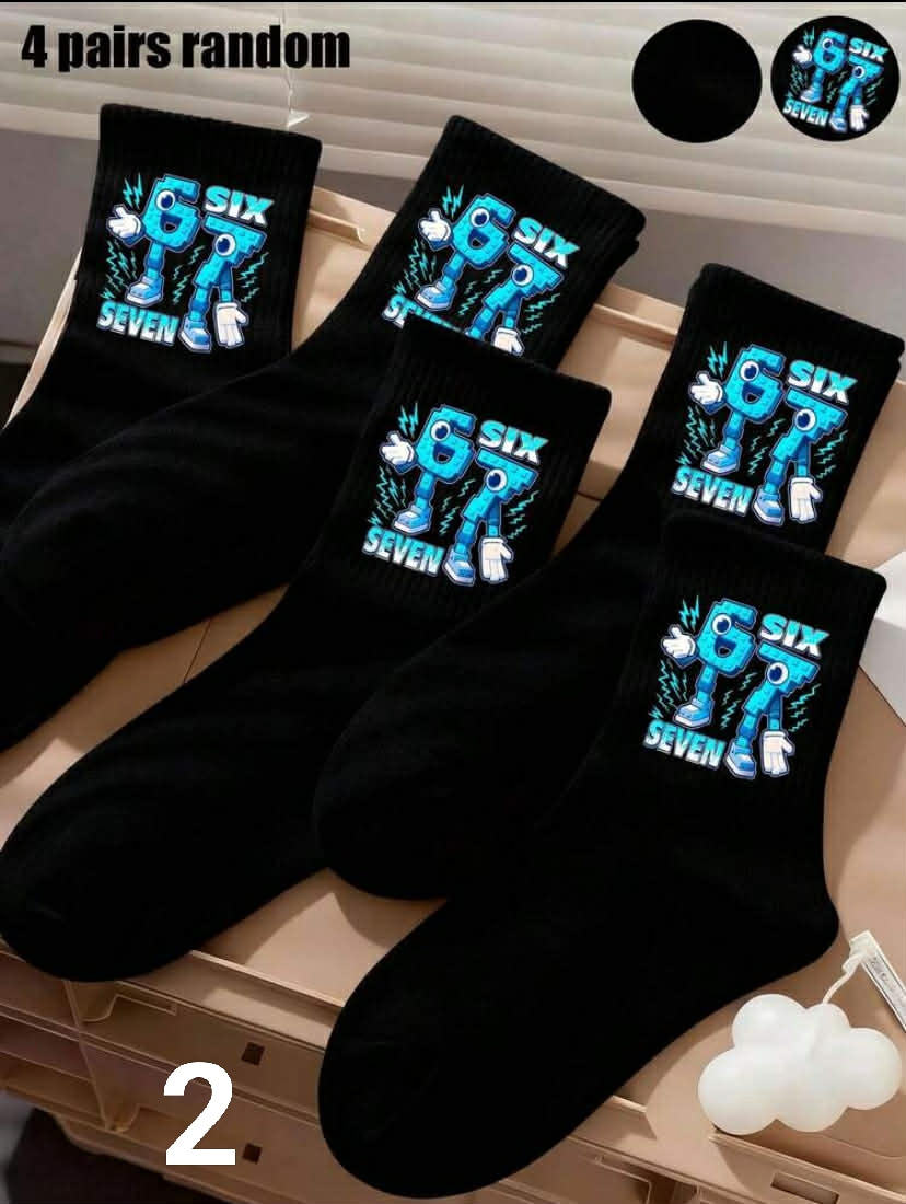 4 Pairs Kids' Assorted Style Mid-Calf Sports Socks, Funny Socks For 6-7 Years Old,