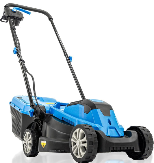 Hyundai 1300W Electric Lawn Mower – 33cm Lightweight Corded Lawnmower, 30L Grass Box, Foldable Handle, 3 Cutting Heights, Ideal for Small Gardens