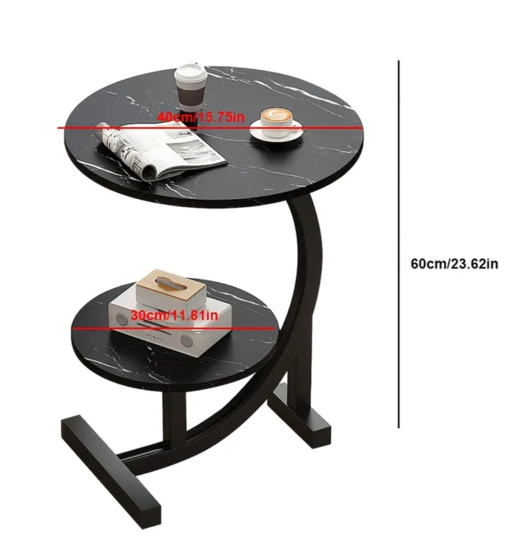 1 pc a Round Double-Decker Side Table in Blackstone, Designed for Sofas