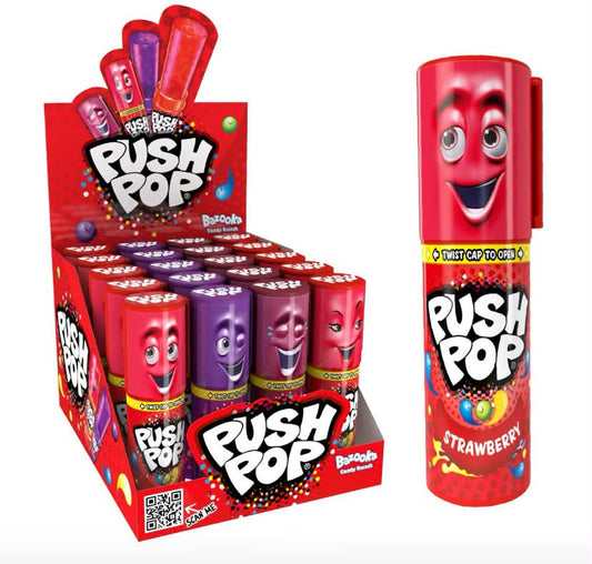 Push Pop Lollipops (Pack of 20 Lollipop Sweets Bulk) Twist Cap and Clip, Tasty Kids Sweets for Party Bags, Strawberry, Blackcurrant & Cola Lollies - Halal Candy