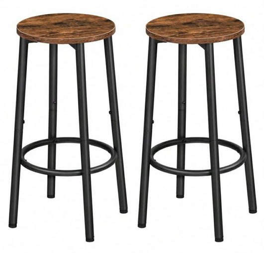 Bar Stools Set Of 2, Breakfast Round Bar Chairs With Footrest, Pub Stools, Sturdy Metal Frame, For Dining Room, Kitchen, Party, Industrial