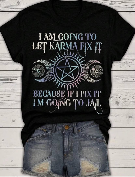 Plus Size Moon & Star Print T-Shirt, Casual Crew Neck Short Sleeve T-Shirt, Women's