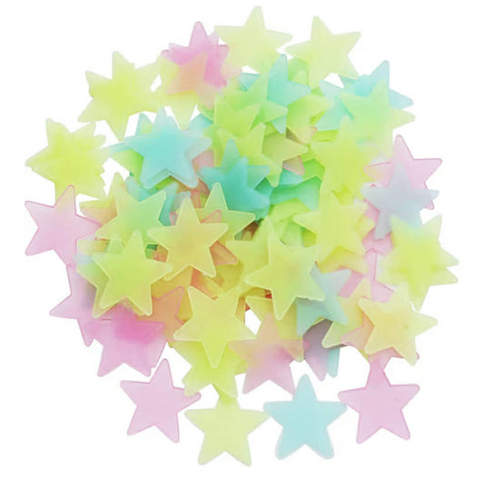100Pcs Stars Glow in The Dark Luminous Fluorescent Plastic Wall Stickers Full Colour 3cm
