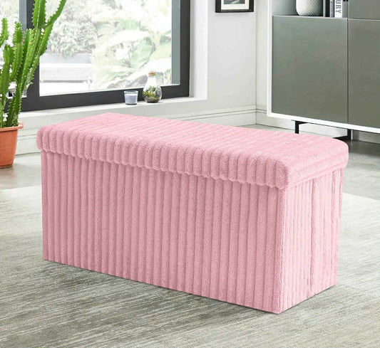 Ribbed Storage Box Large Capacity Ottoman Multi-Purpose Seat Foot Stool Toys Box