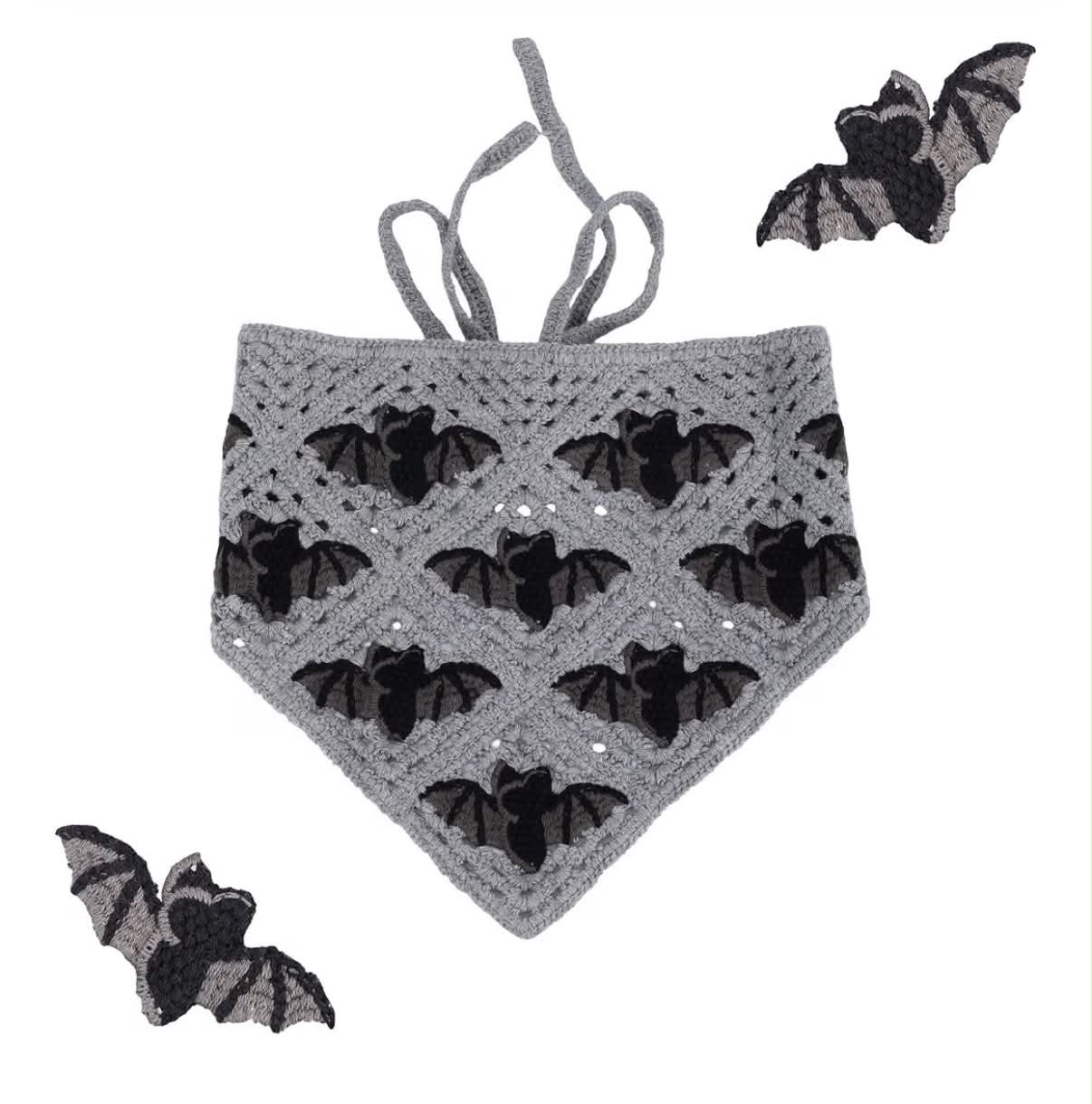Bat Crochet Headband, Bat Pattern Gothic Crochet Bandana Halloween Hair Accessories for Women
