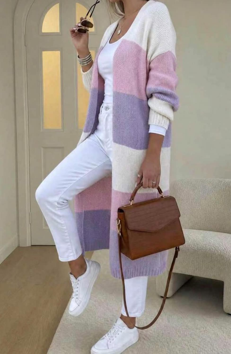 Casual Color block Striped Long Sleeve Knit Cardigan For Women