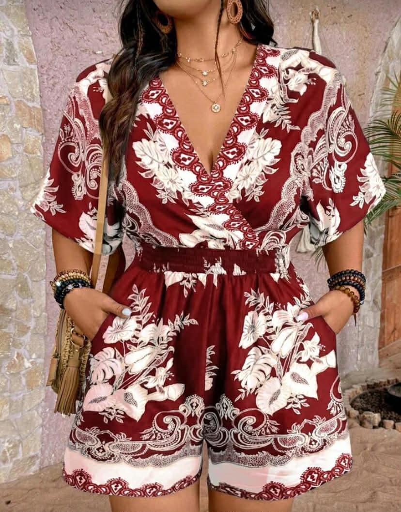 New Black & Gold Batik Print Fashionable Slimming Retro Halter Jumpsuit.
