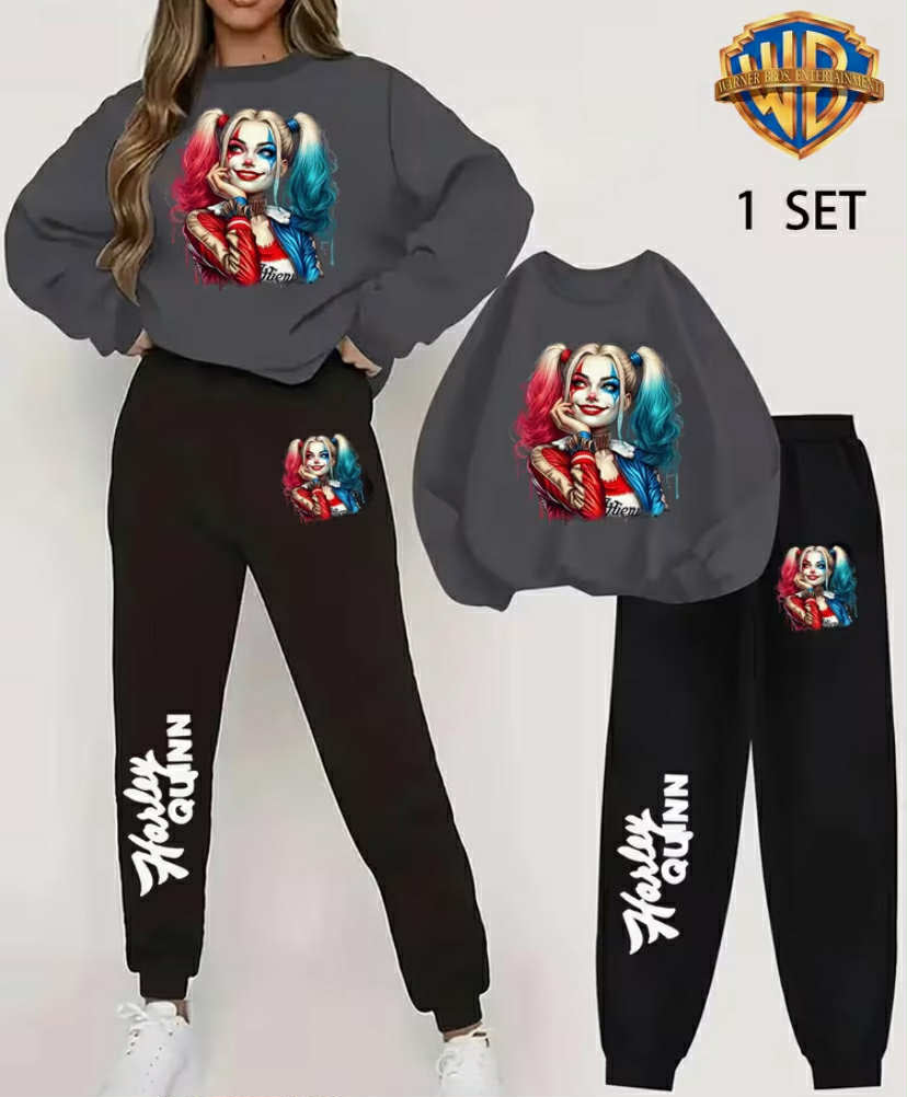 1 Set Women'S Outfit Featuring a Quinn Themed Round Neck Pullover Sweatshirt And Long Pants.