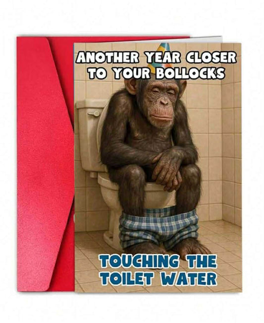 1 pc Cheeky Monkey Sitting On Toilet Birthday Card For Men, Featuring Humorous Crude Joke, Suitable Gift For Male Friends