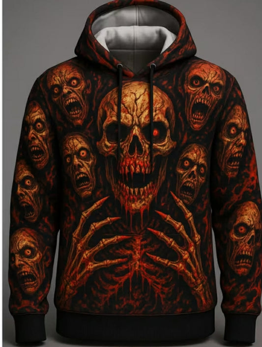 Fashionable Men'S Hoodie Featuring a 3D Printed Scary Skull Design, a Unique Everyday Wear Hoodie with Pockets, Made from Soft Material, Plus Size