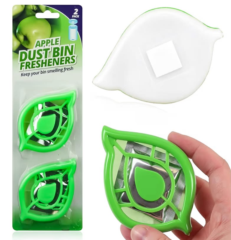 Bin Freshener - 2 Pack – Leaf-Shaped Fresheners for Bins, Long-Lasting Scents of Lemon, Apple, and Lavender, Easy to Attach, Keeps Bins Smelling Fresh – Plastic Freshener