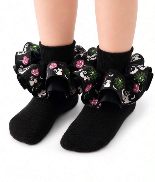 1 Pair Girls Halloween Short Socks With Mesh Lace,
