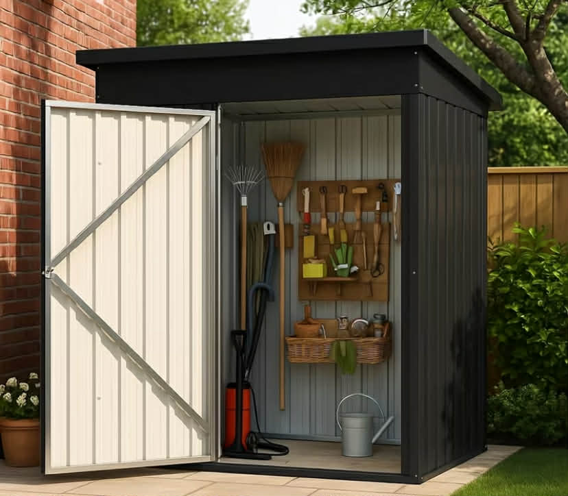 Outdoor Storage Shed 5x3/3x3ft with Lockable Metal Door Cabinet & Sloping Roof Temporary & Removable Not for Permanent Purposes for Garden, Patio, Courtyard Tool & Bicycle Storage