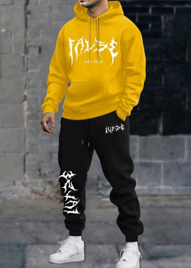 2 pcs Set Casual Trendy Printed Couple's Hooded Sweatshirt