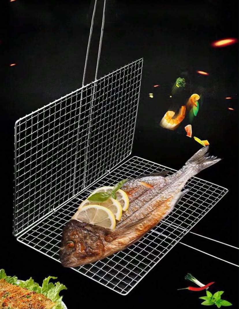 1 pc Stainless Steel Barbecue Net, Barbecue Fish Clip With Thickened Grid & Fine Mesh, & Sturdy For Grilling Leek & Golden Needle Mushroom