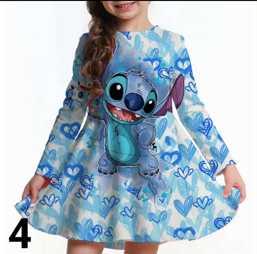 Disney Stitch 2-10 Printed Long Sleeve Girls' Dress