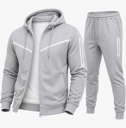 Mens Tracksuit Co-Ord Set - Full Sleeve Zip Up Hooded Fleece Top with Activewear Bottom Sports