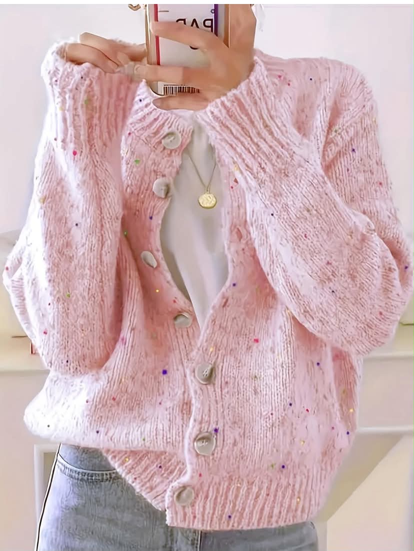 Women's Color Dot Cardigan, Open Front Button Up Sweater