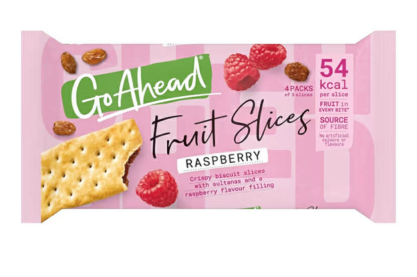 Go Ahead Raspberry Crispy Fruit Slices Snack Bars Multipack, 4 x 43.6 g (4 Bars in One Pack), 174.4 g Total