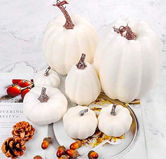 7 Pieces Artificial Pumpkins, Fall Decorations, White Pumpkins,