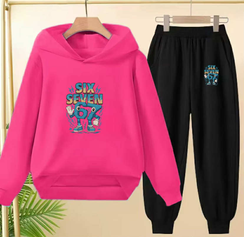 2 Piece Set Digit 67 Print Hoodie+Trousers Pullover