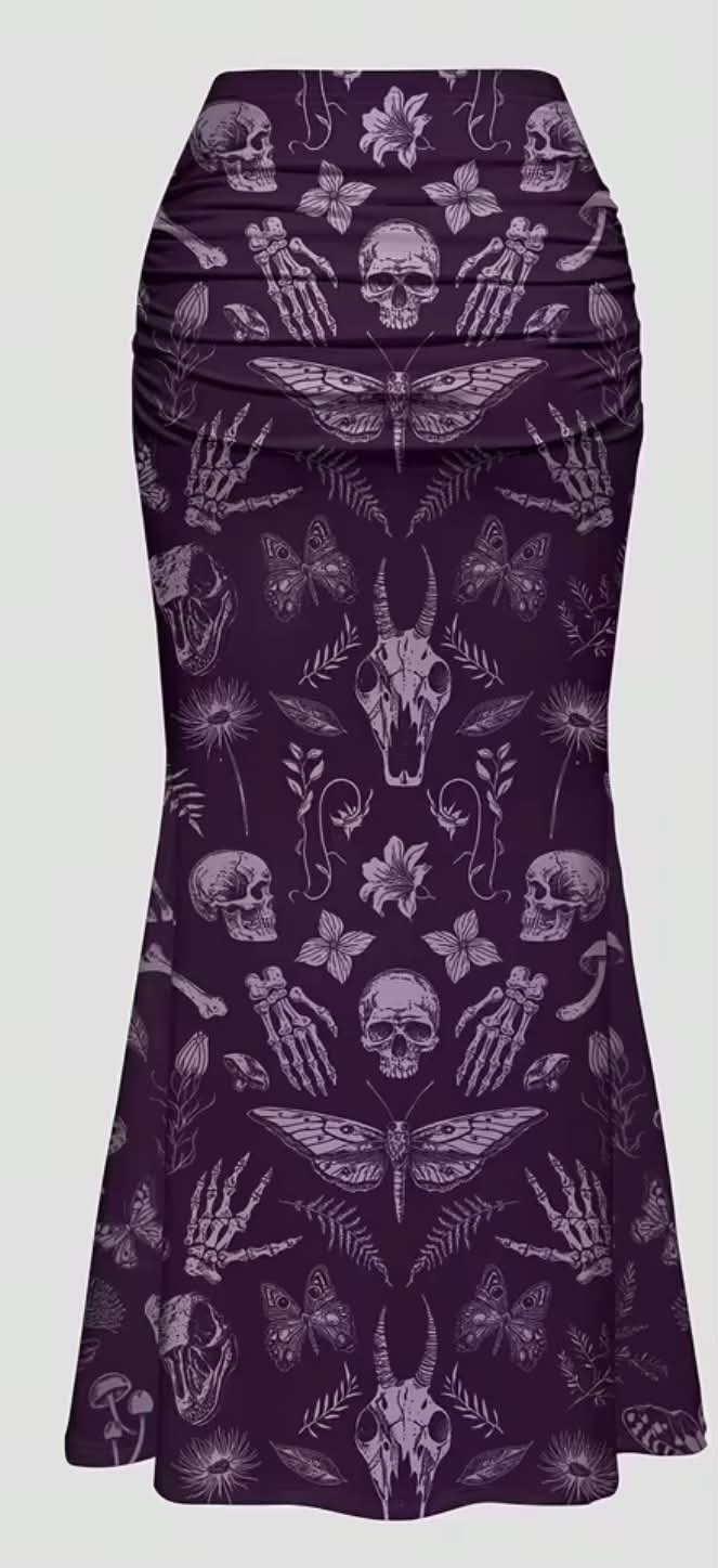 Women'S Plus Size Gothic Butterfly Moth Plant Skull Devil Print Elegant Romantic Vacation Dress