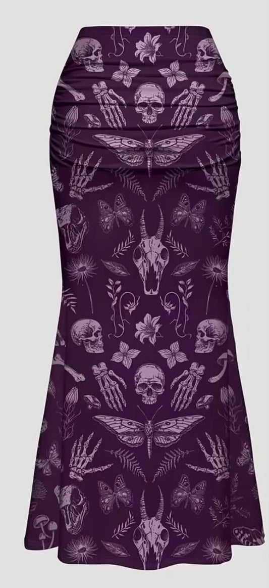 Women'S Plus Size Gothic Butterfly Moth Plant Skull Devil Print Elegant Romantic Vacation Dress