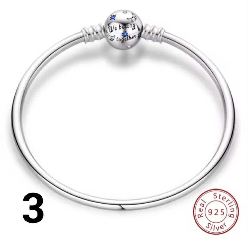 Bracelet Silver 925 Original 17-20CM Star Moon Sun Four Leaf Clover Green Zircon Bracelets