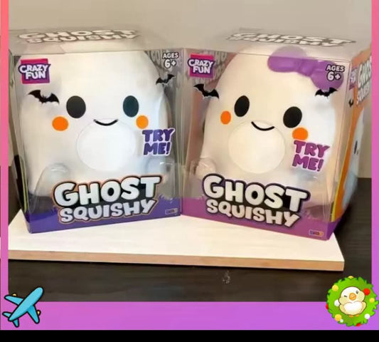 Halloween Ghost Squishy Toy with Purple Bow