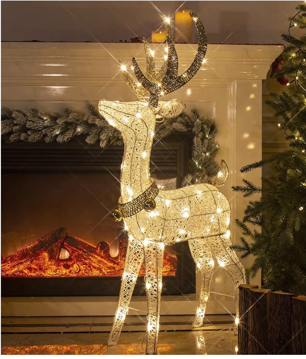 Christmas Reindeer Light up Deer Decorations Mains Powered LED Twinkling Reindeer for Home and Garden - Large 1.2m, Warm White