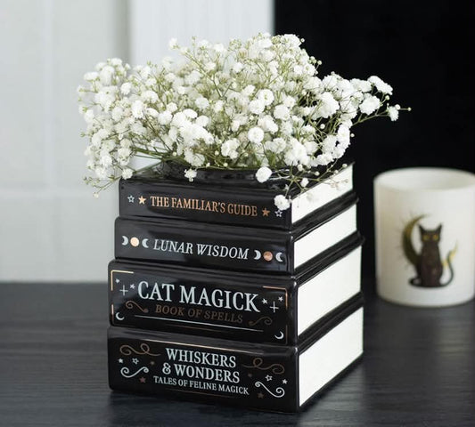 BLACK CAT MAGICK BOOK STACK VASE