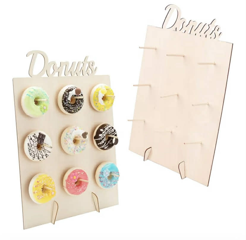 Donut Wall Display Set of 2  Wooden Doughnut Board with 9 Holders  Birthday & Wedding Party Cake Stand Anniversary Decorations Cupcake Pop Holder Home Decor (30x40cm)