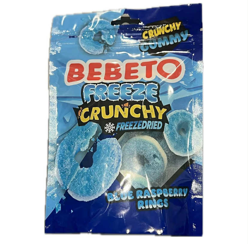 BEBETO Freeze Crunchy Blue Raspberry Rings, Freeze-Dried Candy, Sweet-Tart Flavour