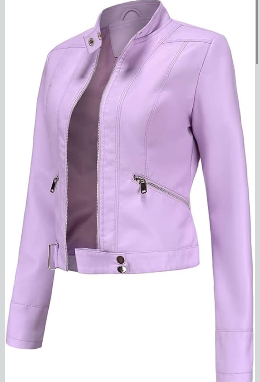 Women Classic Faux Leather PU Moto Biker Jacket Short Slim Fit Casual Zip Up Coat