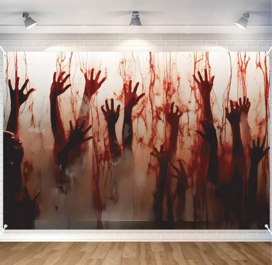 1 pc 2D Halloween Banner,Halloween Blood Hands Wall Flat,Featuring Printed Blood Hands Wall Art For A Spooky Theme,Horror Halloween,Trick Or Treat,Halloween Party