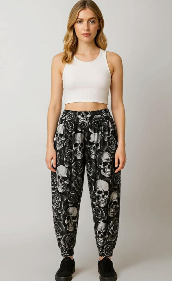 Printed Hareem Trousers Womens Full Length Plain Baggy Harem Ladies