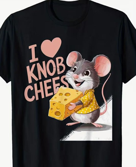 Men'S Funny Cheese Lover Graphic T-Shirt - Retro Loose Fit Short Sleeve with Knob & Cheese Cartoon Design,  Comfort