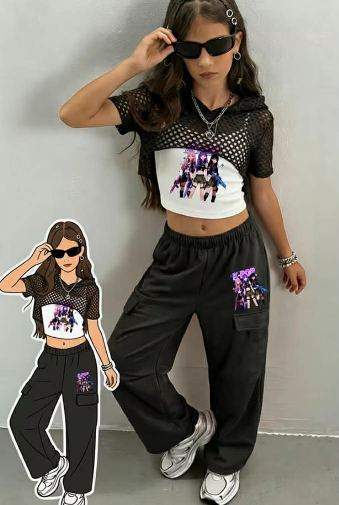 3pcs Set for Girls Featuring a Stylish Mesh Hoodie, a Tank Top,