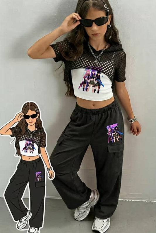 3pcs Set for Girls Featuring a Stylish Mesh Hoodie, a Tank Top,