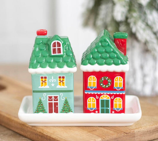 CHRISTMAS HOUSE SALT AND PEPPER SHAKERS