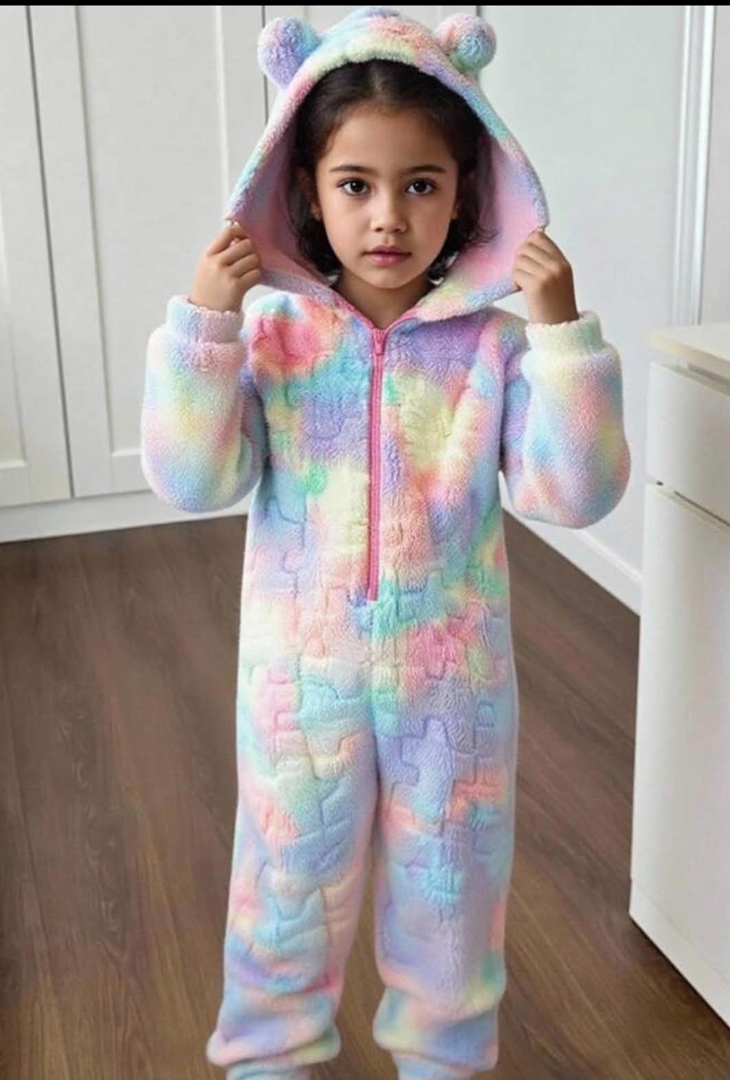 Girls Toddler Fairy Princess Thickened Zip-Up Hooded Long Sleeve Brown Fur Trim Jumpsuit For Winter