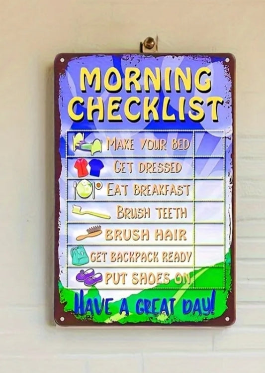 20.32X30.48 Cm Iron Morning Checklist Board - a Vintage-Style Wall-Mounted Daily Task List, No Power Required, Color-Coded Visual Task Organizer, Suitable for Autism-Friendly Environments And Easy to Install Home Decor, Autism-Friendly Tool